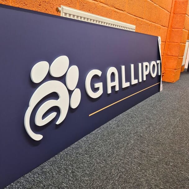 An image of the Gallipots signage before delivery.